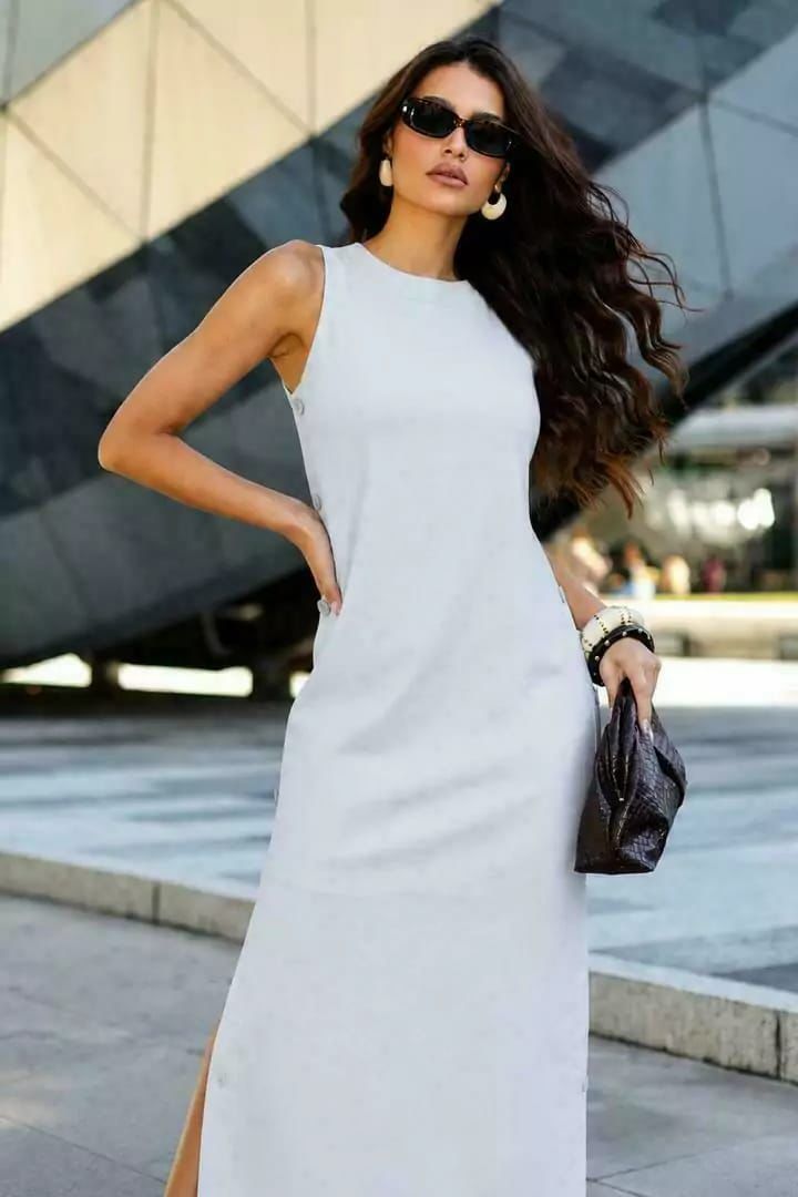 VESTIDO LINHO BOTOES LATERAIS